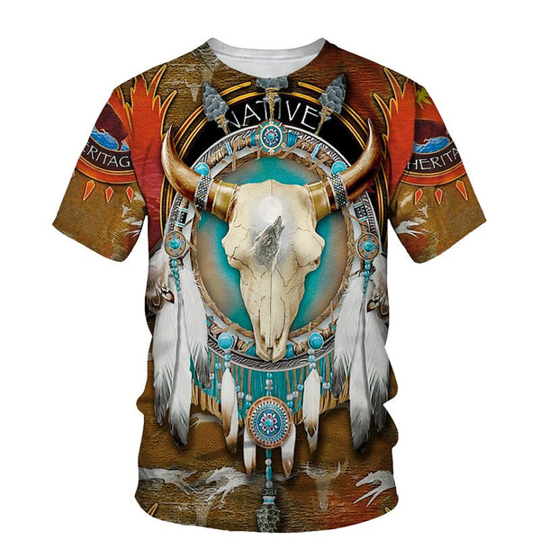 Men's Southwestern T Shirts 3D Print Illusion 9 Different Styles You Choose Feathers Fringe Hairpipe Beads Indian Chief Skull Owl Longhorn Buffalo Eagle Available In Sizes S M L XL 2X 3X 4X 5X 6X
