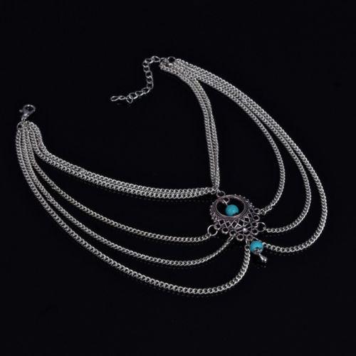 Boho Barefoot Sandal Silver And Turquoise Crescent Gypsy Ankle Bracelet Bohemian Festival Beach Foot Jewelry