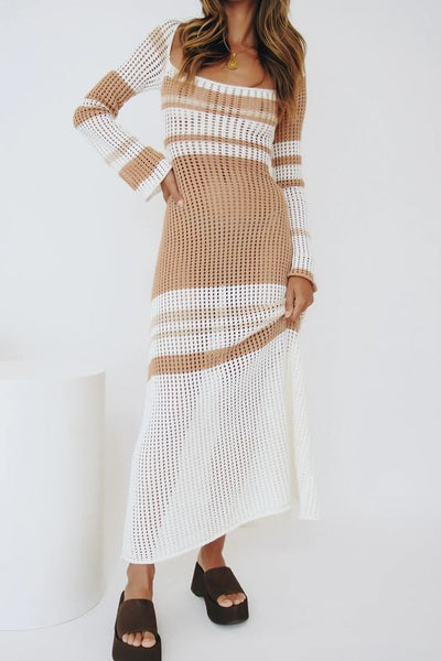 Beige White Maxi Dress