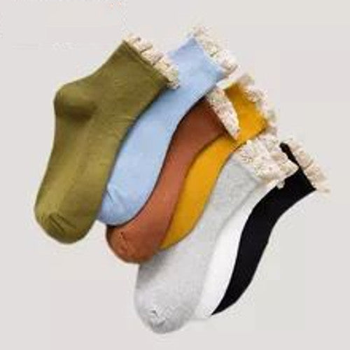 Beloved Lace Top Ankle Socks In 9 Different Colors You Choose Crochet Lace Natural Cotton Stretch Spandex Girly Lacey Black White Light Gray Mustard Yellow Brown Baby Blue Or Olive Army Green