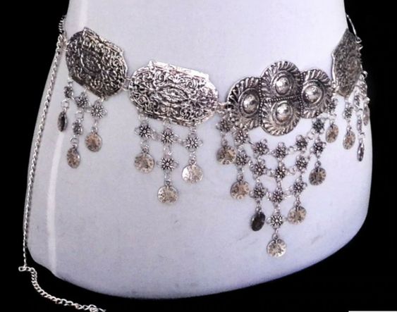 Silver Gypsy Belt Coin Waterfalls Carved Conchos Festival Fashion Gypset Belly Chain Cast A Spell