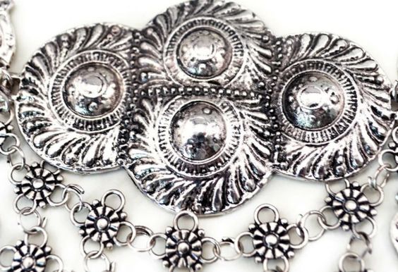 Silver Gypsy Belt Coin Waterfalls Carved Conchos Festival Fashion Gypset Belly Chain Cast A Spell