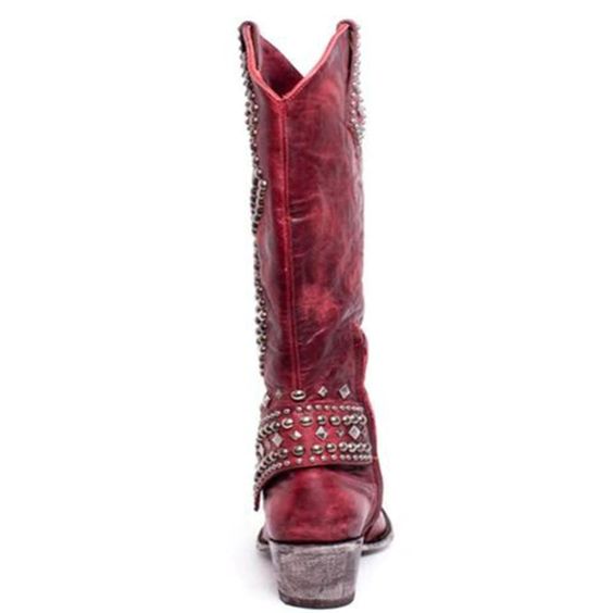 Studded Cowboy Boots For Women In Weathered Black Brown Or Burgundy Knee High Western Cowgirl Boots