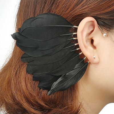 Feather Ear Cuff Tribal Headdress Alternative Fun Boho Festival Accessory Unique Bohemian Goddess Must Have Genuine Feathers Available In Black White Or Natural Brown