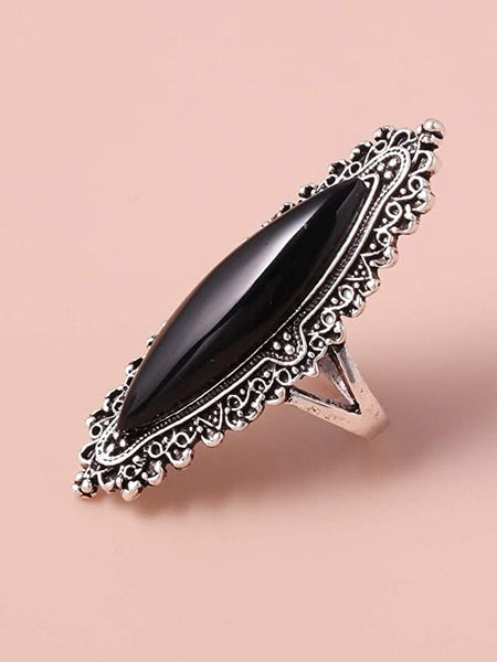 Black Silver Marquis Ring