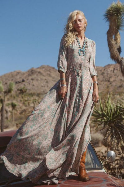 Tan Turquoise Boho Gown