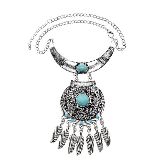 Gypsy Necklace With Turquoise Blue Coral Red Or Black Stones Silver Coins Or Silver Feathers Boho Statement Jewelry Gipsy Wanderer Accessory Two Different Necklace Styles Available You Choose