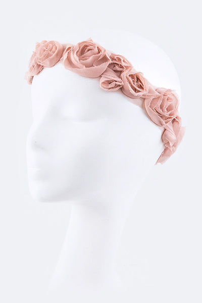 SALE 50% OFF Blush Flower Crown Frayed Fabric Floral Headband Tattered Cinderella Hair Wreath Light Baby Pink Chiffon Fractured Fairytale