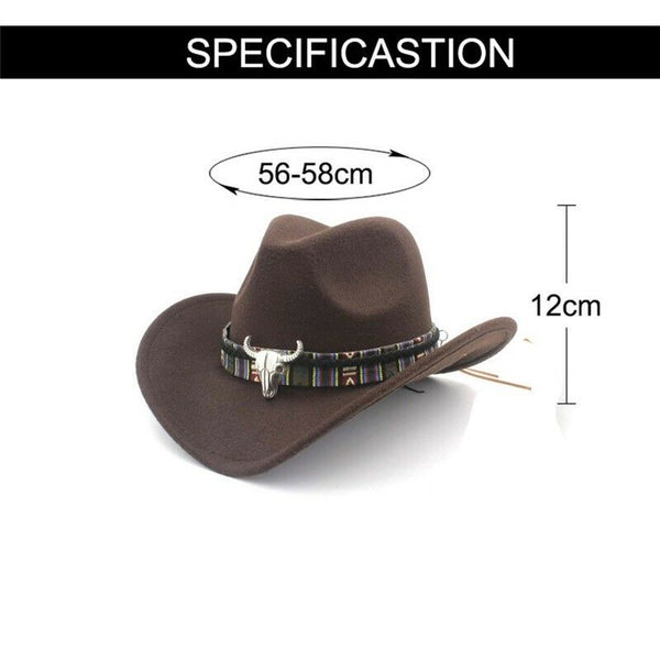 Brown Boho Hat Aztec Buffalo Skull Hat Band Wool Wide Brim Fedora Pana ...