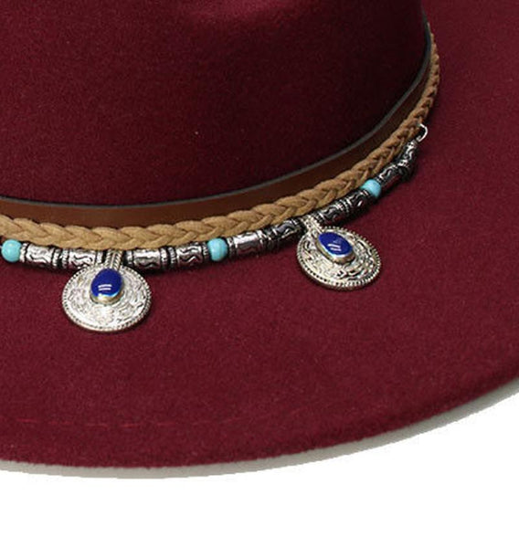 Wide Brim Fedora Gypsy Hat 21 Different Colors You Choose Festival Fashion Jeweled Braided Hatband Festival Fox Adjustable Size Available In Every Color!