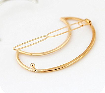 Crescent Barrette Gold Tone Waxing Moon Celestal Hair Clip Bohemian Nature Worship Hairpin