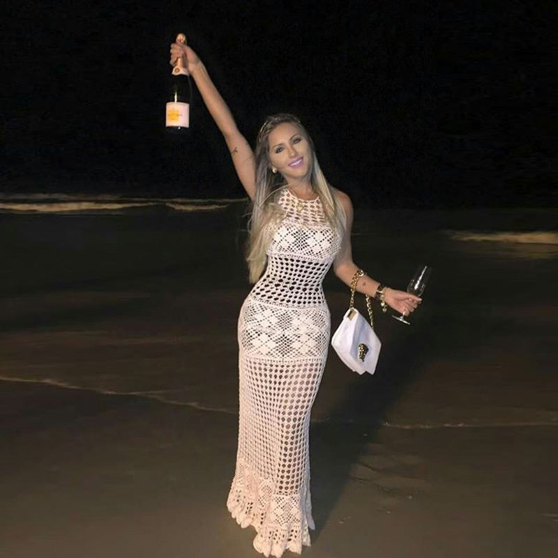 Crochet Maxi Dress White Boho Long Gown See Through Net Great For Beac – Made4Walkin Crochet Maxi Dress White Boho Long Gown See Through Net Great For Beac – Made4Walkin