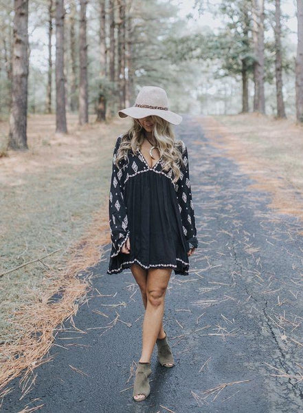 Black Embroidery Mini Dress