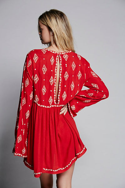 Red Diamond Embroidery Top