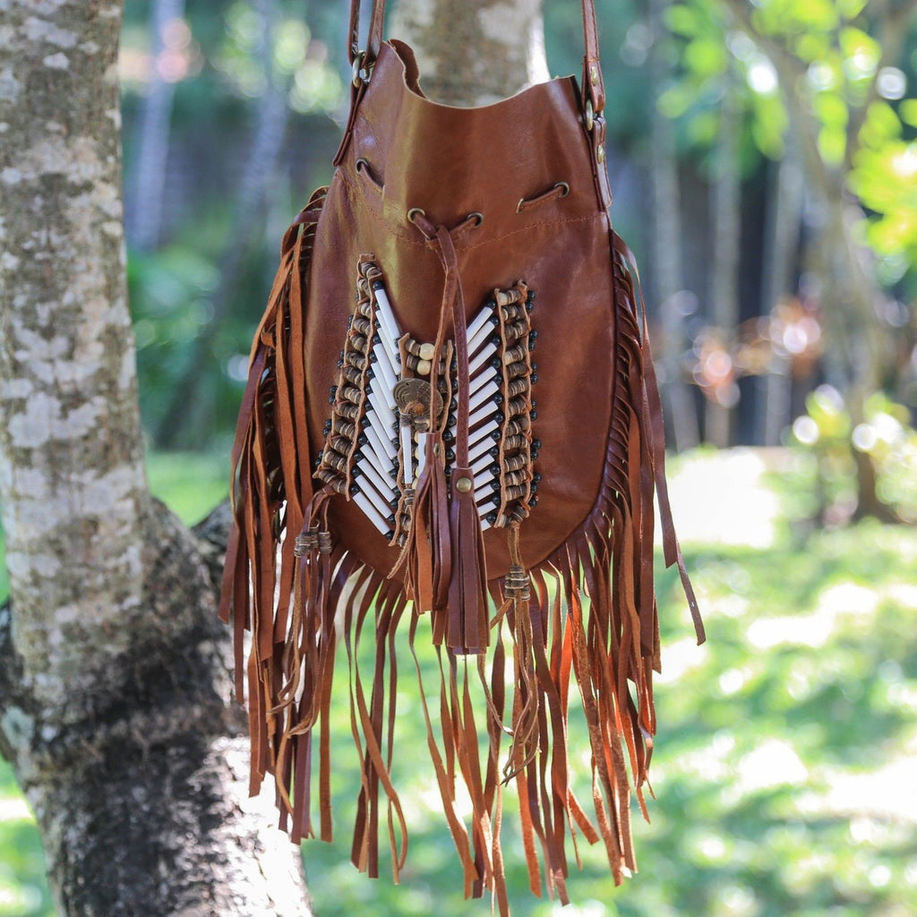 Dreamweaver Genuine Leather Crossbody Purse Boho Fringe Indian Breastp –  Made4Walkin