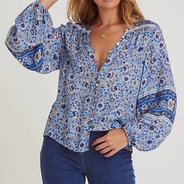 Blue Peasant Blouse