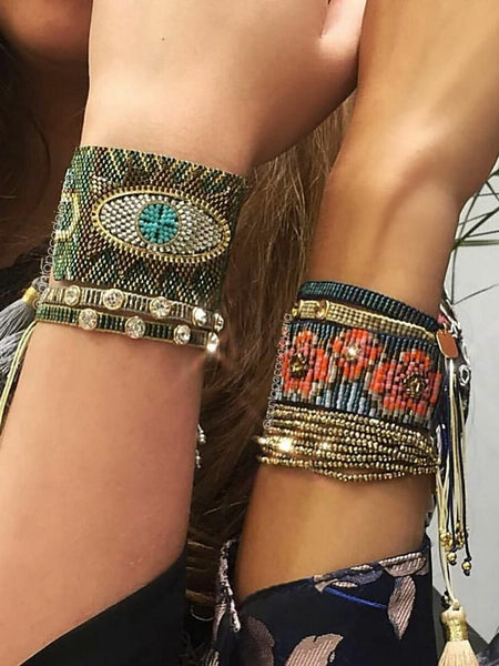Seed Bead Cuff Bracelets 7 Different Styles You Choose Flower Power Crystals Tassels Faceted Indian Beads Stack Them!
