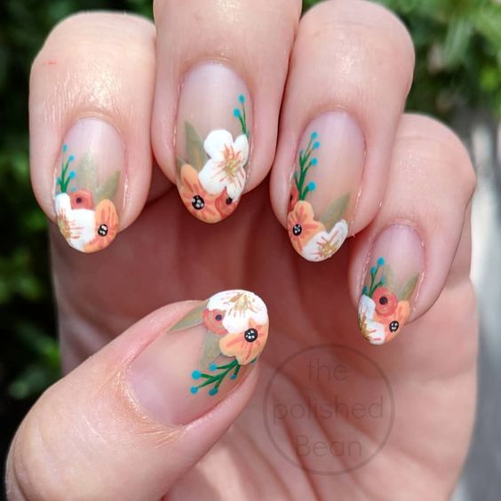 Peach Floral Nail Decals