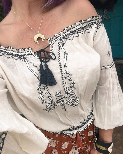 Embroidery Peasant Top