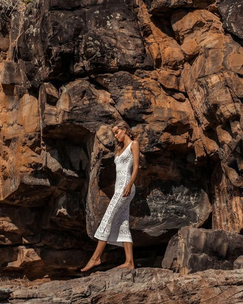 White Crochet Midi Dress