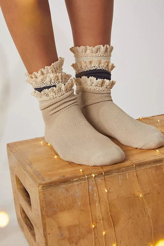 Beloved Lace Top Ankle Socks In 9 Different Colors You Choose Crochet Lace Natural Cotton Stretch Spandex Girly Lacey Black White Light Gray Mustard Yellow Brown Baby Blue Or Olive Army Green