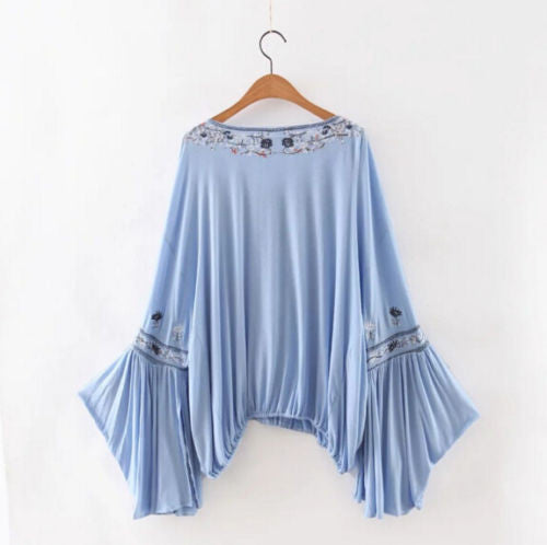 Blue Embroidered Top