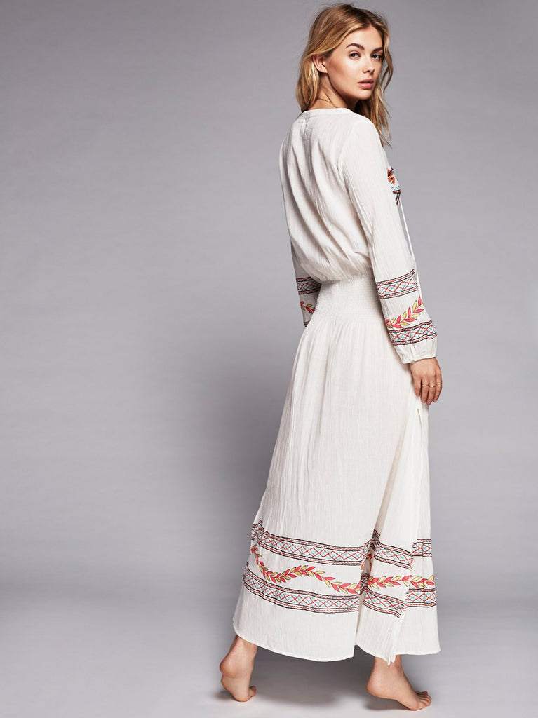 Embroidered Boho Maxi Dress "Mystical" White With Colorful Embroidery Made4Walkin Embroidered Boho Maxi Dress "Mystical" White With Colorful Embroidery Made4Walkin