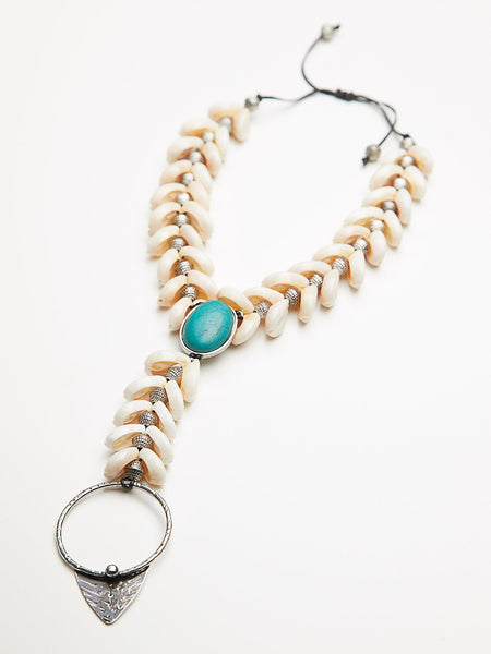 Siren Necklace Cowrie Shell Turquoise Long Bohemian Gypsy Jewelry Mermaid Festival Queen