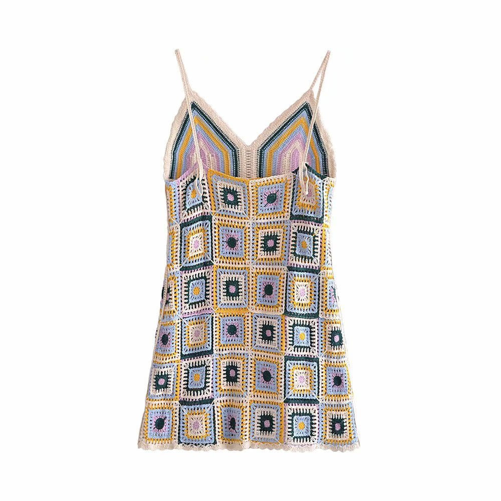 Granny Square Mini Dress Cami Straps Handmade Crochet Pastel Colors Wh Made4Walkin Granny Square Mini Dress Cami Straps Handmade Crochet Pastel Colors Wh Made4Walkin
