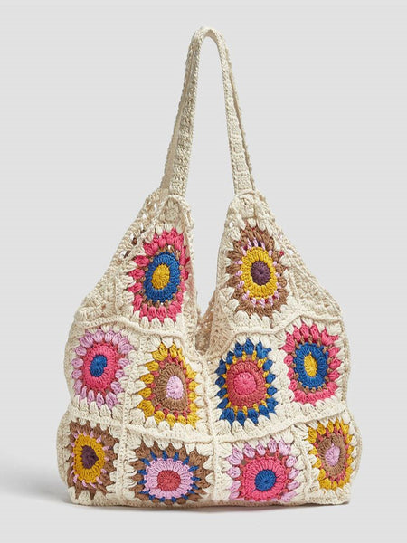 Granny Square Tote Bag Large Handmade Crochet Bohemian Hand Crocheted Purse Eco Friendly Shopping Bag Boho Travel Carry On