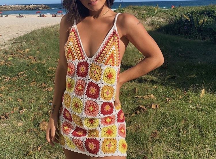 Granny Square Mini Dress Cami Straps Slits Up Sides White Dark Red Mau Made4Walkin Granny Square Mini Dress Cami Straps Slits Up Sides White Dark Red Mau Made4Walkin