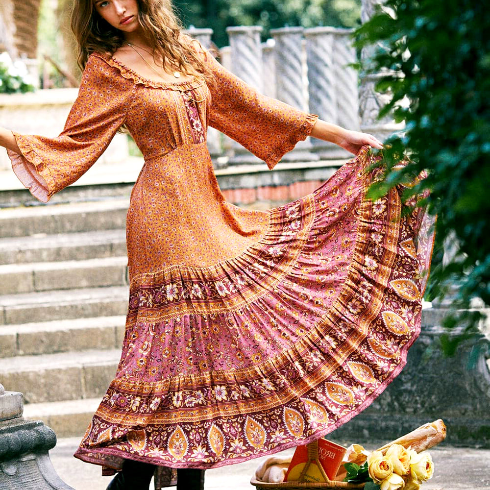 Gypsy Maxi Dress Floral Orange And Burgundy Or Blue And Blush You Choose Bohemian Ruffles Flare Sleeves Tie Waist Peasant Blouse Gown Available In ... Gypsy Maxi Dress Floral Orange And Burgundy Or Blue And Blush You Choose Bohemian Ruffles Flare Sleeves Tie Waist Peasant Blouse Gown Available In ...