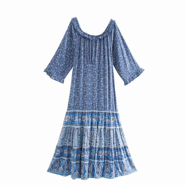 Blue Ruffles Maxi Dress