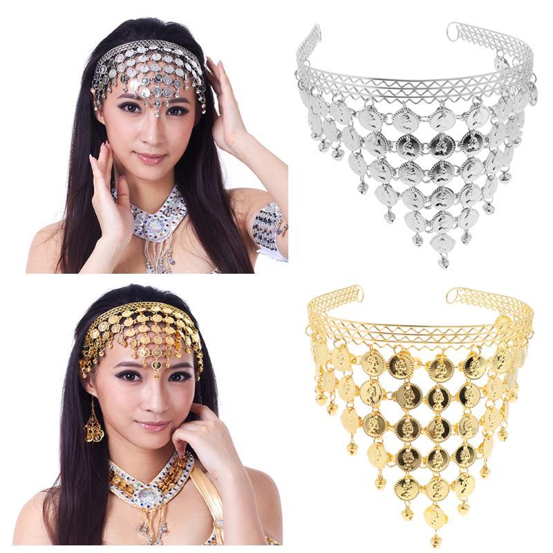 Women\'s indian Egypt queen belly dance coins gold head chain hair  accessories one piece- Material : AlloyContent : Only one piece head chain
