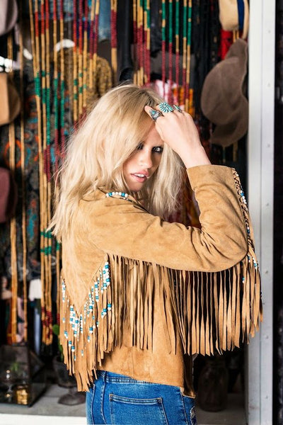 Leather Jacket Beaded Fringe