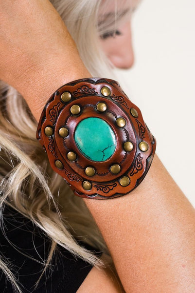 Turquoise & Leather Cuff Bracelet