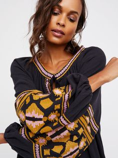 Black Dress Golden Embroidery