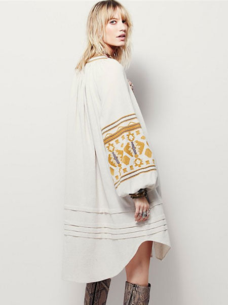 White Dress Golden Embroidery