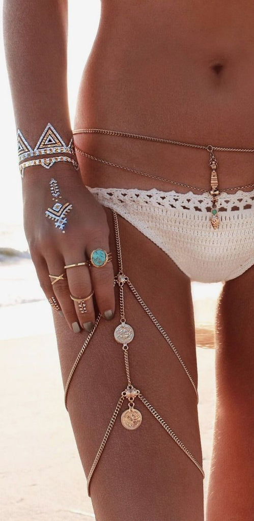 Gypsy Coin Leg Chain Silver Or Gold You Choose Boho Body Jewelry