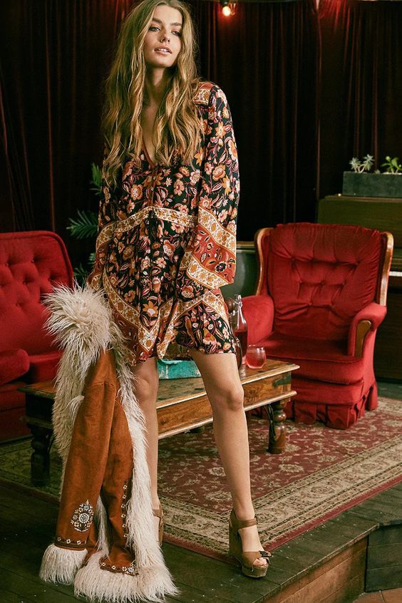 Lolita Mini Dress Black Rust Floral Print Boho Bell Sleeve V Neck Button Front Drawstring Waist Long Sleeve Bohemian Short Dress Flower Print ... Lolita Mini Dress Black Rust Floral Print Boho Bell Sleeve V Neck Button Front Drawstring Waist Long Sleeve Bohemian Short Dress Flower Print ...