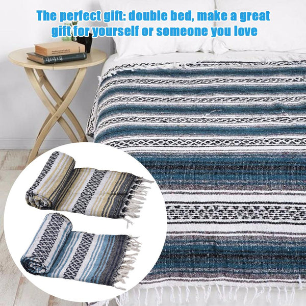 Mexican Blanket Falsa Yoga Mat Hand Woven Natural Beach Throw Outdoor Festival Picnic Blanket Camping Thick Soft Available In 3 Sizes Brown Tan Or Blue You Choose