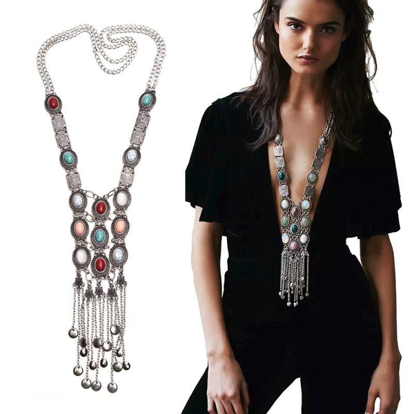 Long Necklace Colored Stones