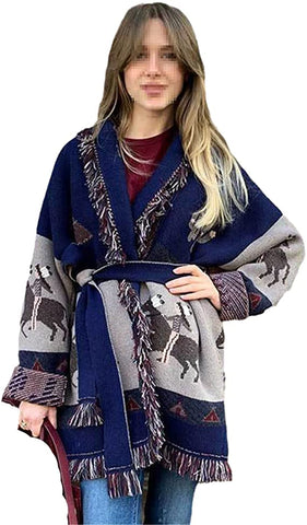 Wild Horses Cashmere Cardigan In 8 Different Colors You Choose Boho Sweater Coat Southwestern Print With Cactus Indians And Teepees Warm Wool Coat Available In Small Medium Or Large