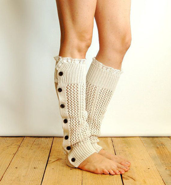 Beige Button Side Leg Warmers