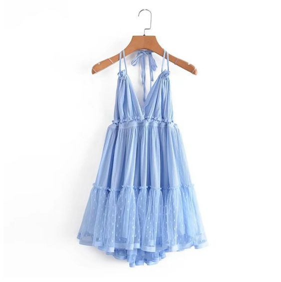 Boho Mini Dress "100 Degree" Availble In 15 Different Colors 4 Floral Prints You Choose Halter Top With Tiered Polka Dot Netting Available In Sizes Small Medium Or Large Free Spirited People