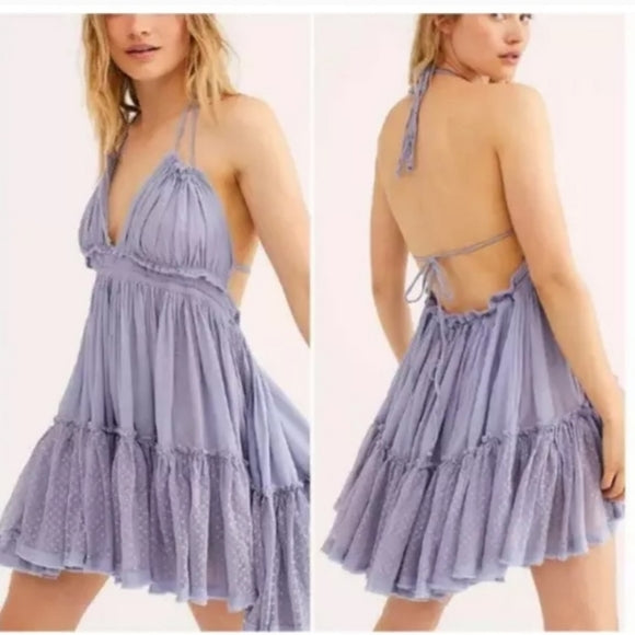 Boho Mini Dress "100 Degree" Availble In 15 Different Colors 4 Floral Prints You Choose Halter Top With Tiered Polka Dot Netting Available In Sizes Small Medium Or Large Free Spirited People