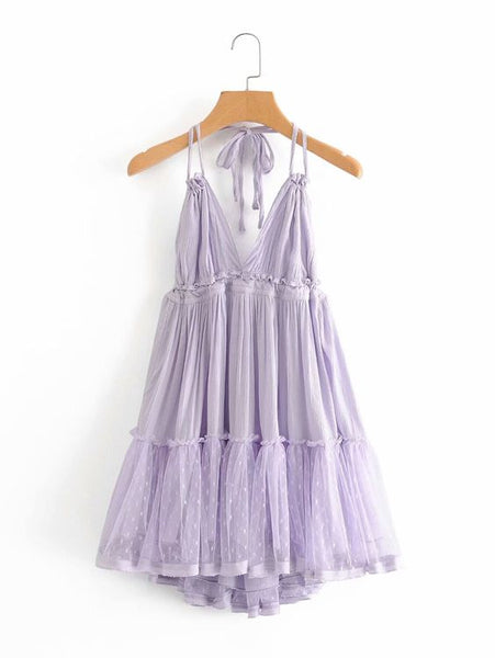 Boho Mini Dress "100 Degree" Availble In 15 Different Colors 4 Floral Prints You Choose Halter Top With Tiered Polka Dot Netting Available In Sizes Small Medium Or Large Free Spirited People