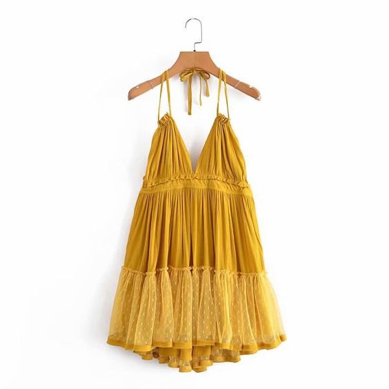 Boho Mini Dress "100 Degree" Availble In 15 Different Colors 4 Floral Prints You Choose Halter Top With Tiered Polka Dot Netting Available In Sizes Small Medium Or Large Free Spirited People