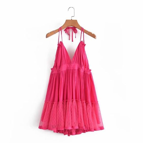 Boho Mini Dress "100 Degree" Availble In 15 Different Colors 4 Floral Prints You Choose Halter Top With Tiered Polka Dot Netting Available In Sizes Small Medium Or Large Free Spirited People