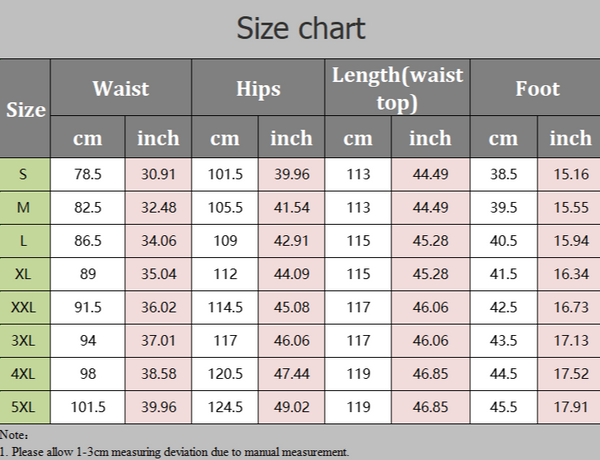 Overalls Size Chart